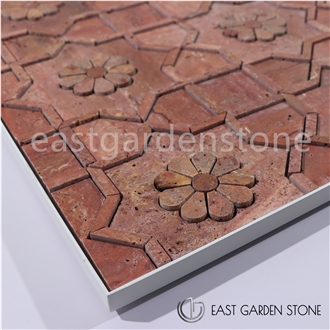Red Travertino 3D Flower Mosaic Tiles