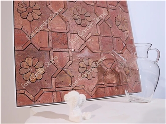 Red Travertino 3D Flower Mosaic Tiles