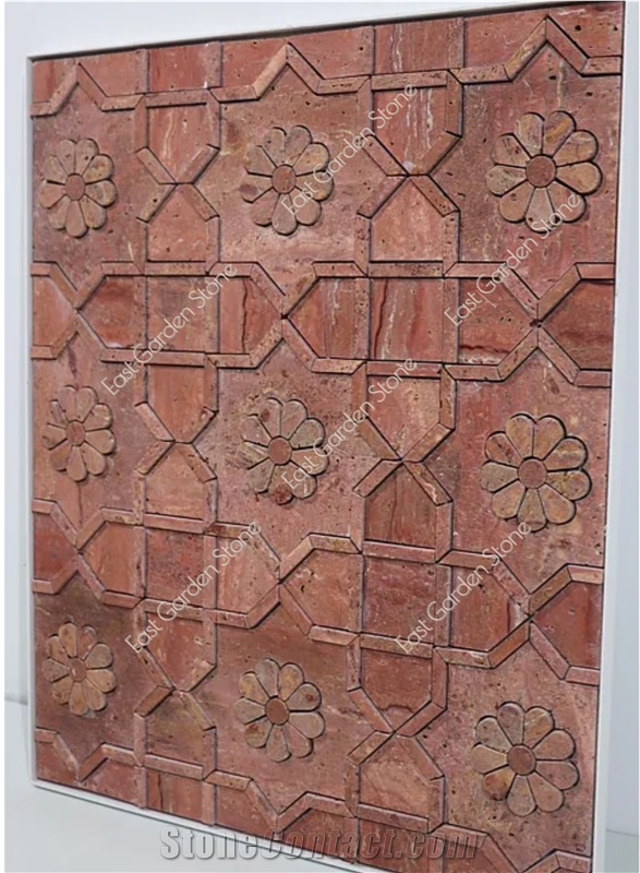 Red Travertino 3D Flower Mosaic Tiles