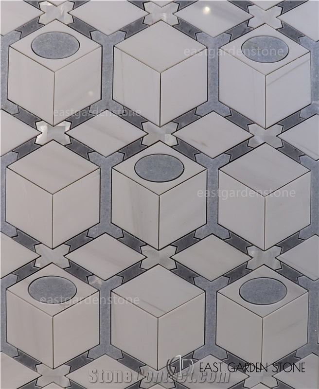 Thassos Marble Mosaic Tiles With Shell