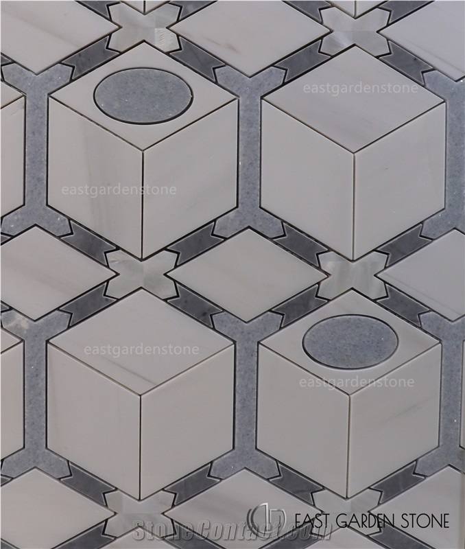 Thassos Marble Mosaic Tiles With Shell