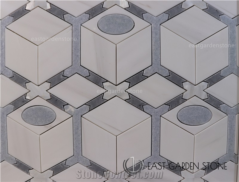 Thassos Marble Mosaic Tiles With Shell