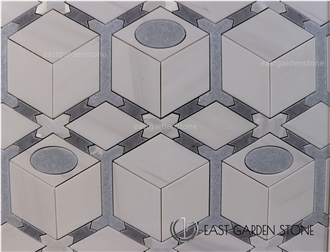 Thassos Marble Mosaic Tiles With Shell