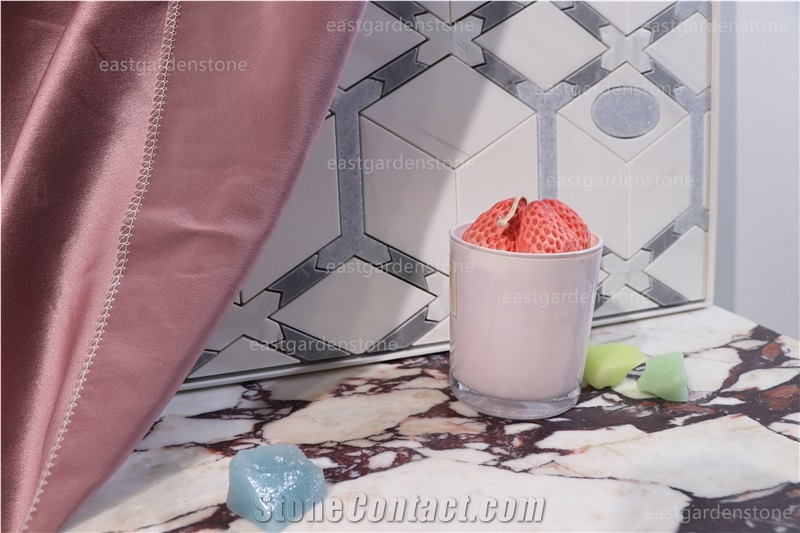 Thassos Marble Mosaic Tiles With Shell