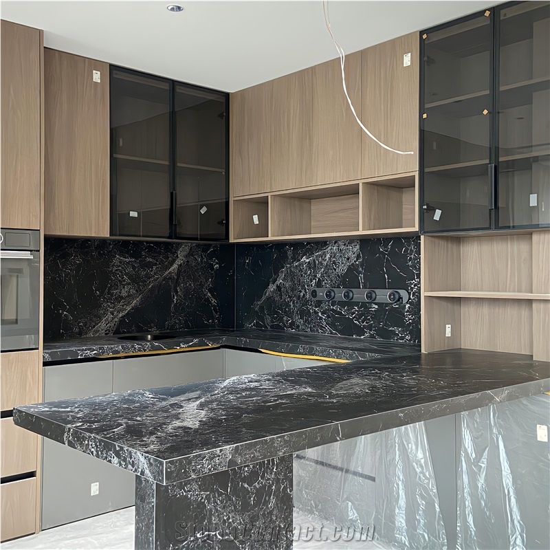 Fendi Black Sintered Stone Kitchen Countertop