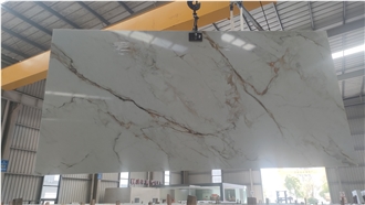 China Vegetarian Wisp Flow Gold Quartzite Apex Quartz Slabs