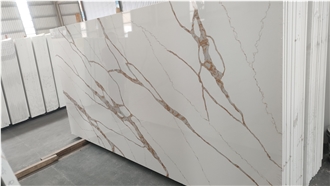 China Vegetarian Wisp Flow Gold Quartzite Apex Quartz Slabs