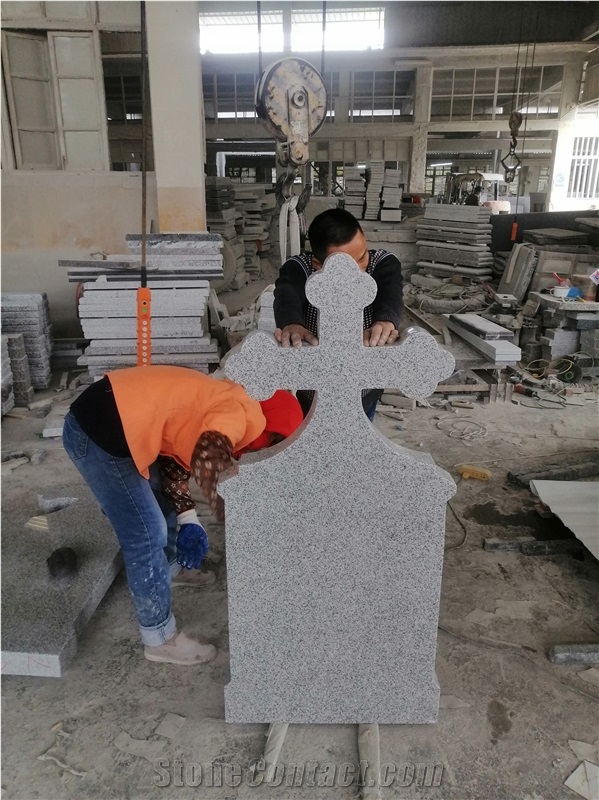 China G603 Polished Grey Granite Cross Headstone