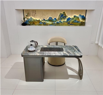 High Quality Blue Silk Marble Tea Stone Table