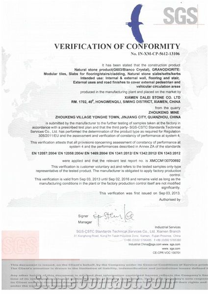 G603 Granite CE Certificate