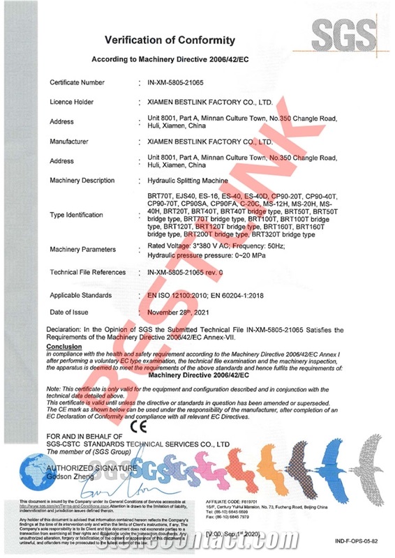 CE of Splitting Machine