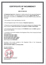 CERTIFICAT OF INCUMBENCY OF AMG STONE INC