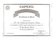 BEST EXPORT PERFORMANCE AWARD FROM CAPEXIL