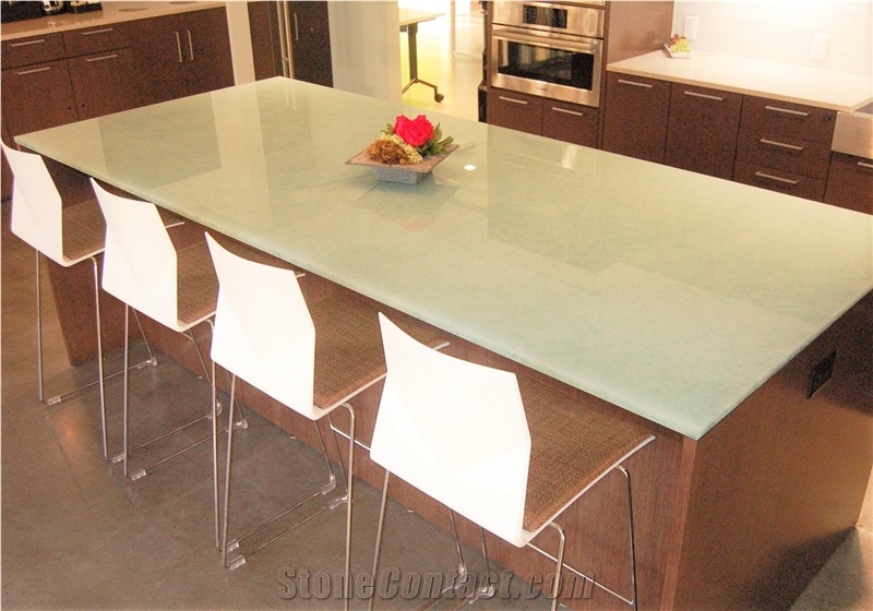 Recycled Jade Glass Slab, Bathroom Countertop