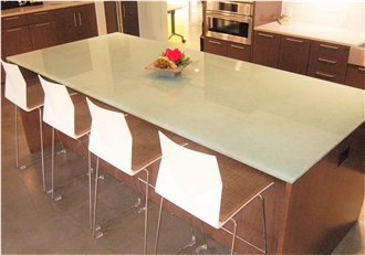 Recycled Jade Glass Slab, Bathroom Countertop