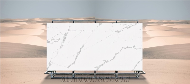 Artificial Quartz Surface Grey Veins White Quartz Slabs