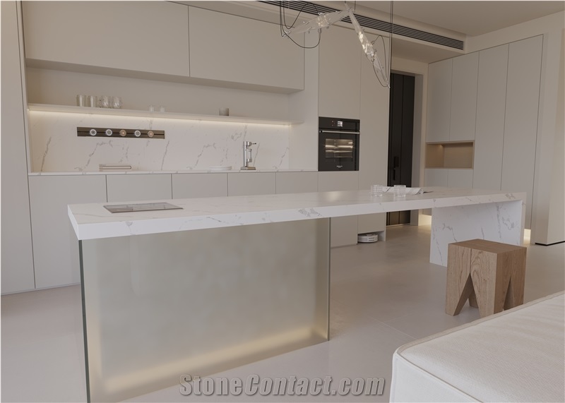 Artificial Quartz Surface Grey Veins White Quartz Slabs