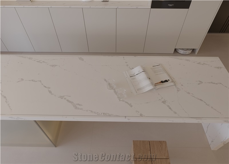 Artificial Quartz Surface Grey Veins White Quartz Slabs