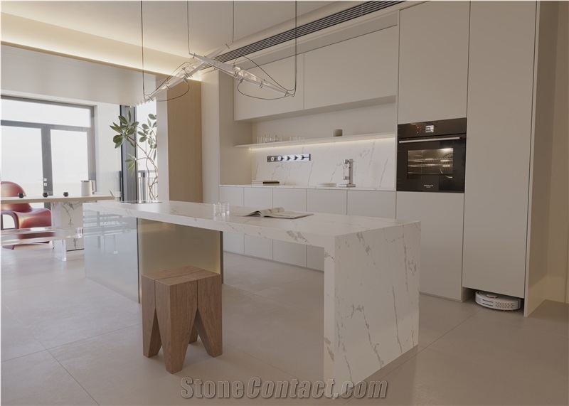 Artificial Quartz Surface Grey Veins White Quartz Slabs