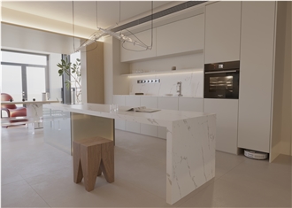 Artificial Quartz Surface Grey Veins White Quartz Slabs