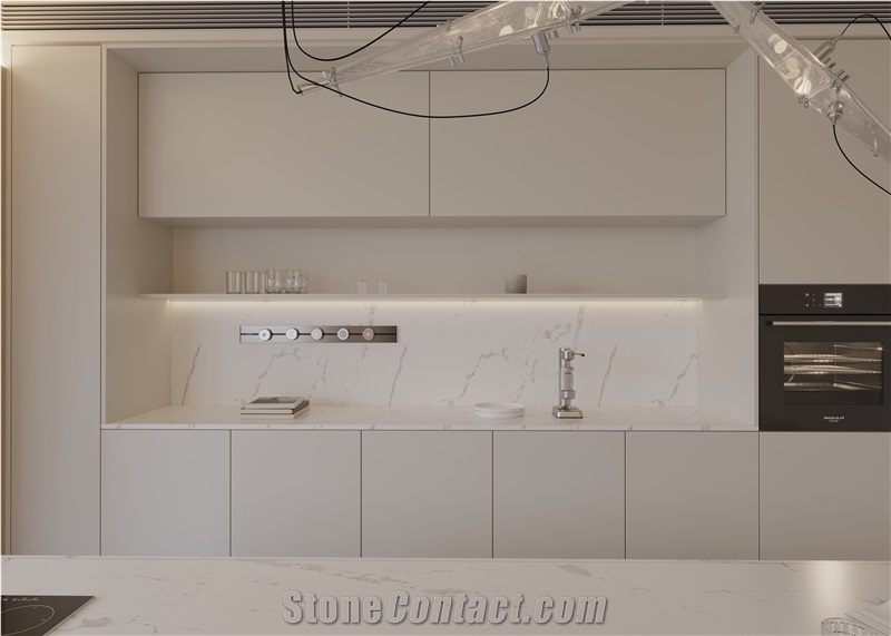 Artificial Quartz Surface Grey Veins White Quartz Slabs