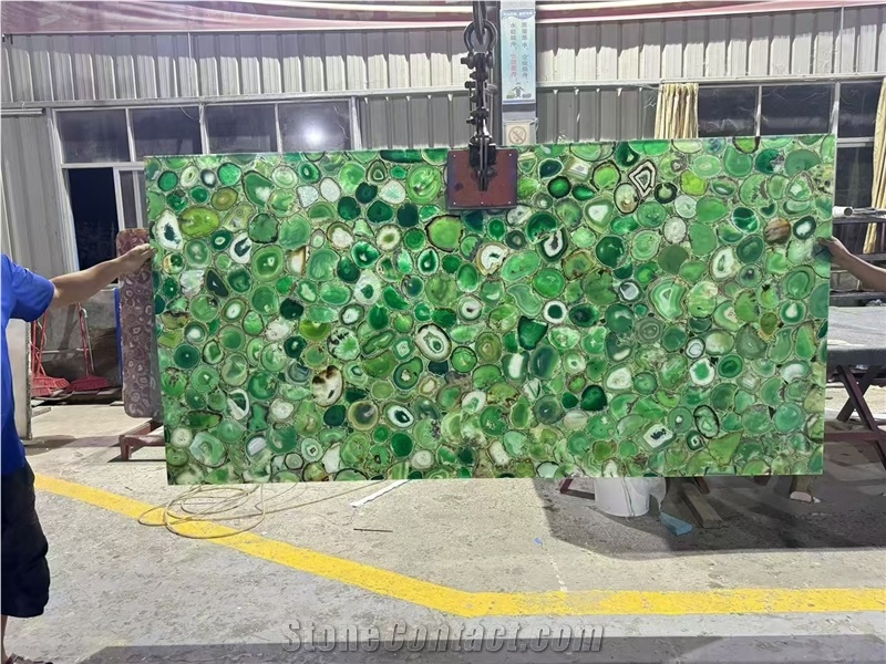 Backlit Green Agate Gemstone Semiprecious Stone Slabs