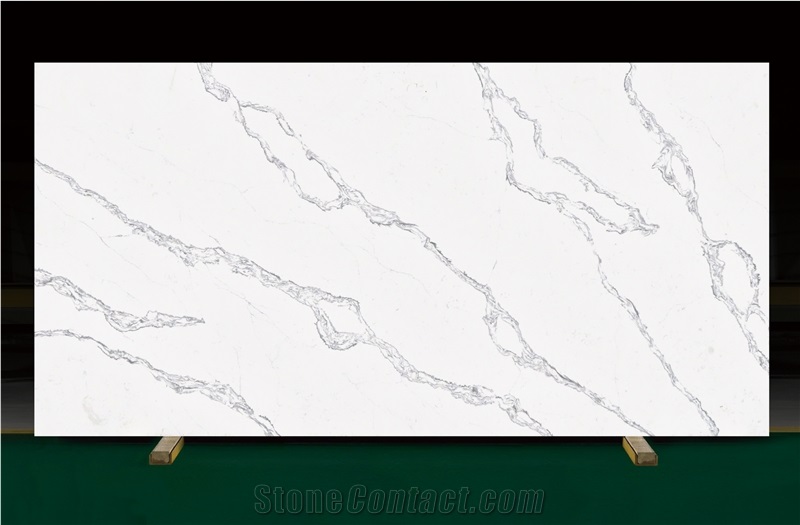 Chinese Polish Clear Grey Veins White Quartz Slabs