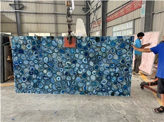 Modern Design Polished Blue Agate Semiprecious Stone Slabs
