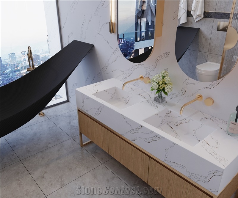 Super White Quartz Artificial Stone Bath Countertop