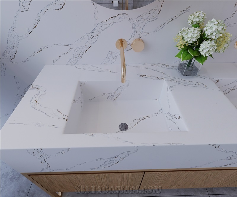Super White Quartz Artificial Stone Bath Countertop
