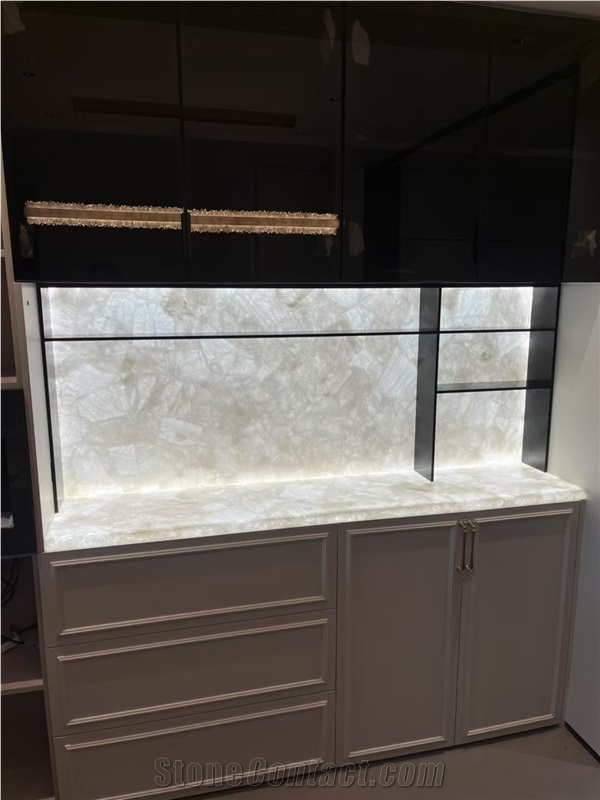White Crystal Quartz Gemstone Semiprecious Stone Slabs