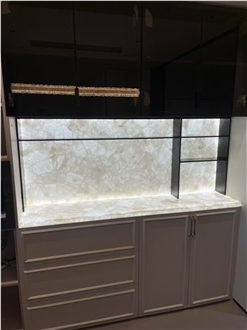 White Crystal Quartz Gemstone Semiprecious Stone Slabs