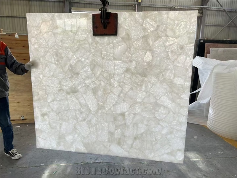 White Crystal Quartz Gemstone Semiprecious Stone Slabs
