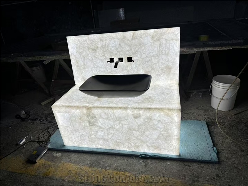 White Crystal Quartz Gemstone Semiprecious Stone Slabs