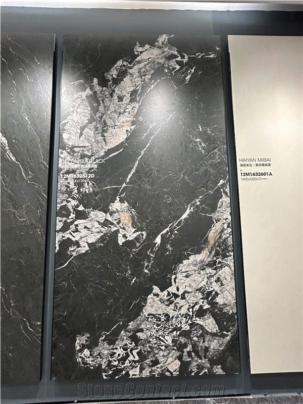 1600*3200 Marine Black Mold 1.2Cm Porcelain Slabs