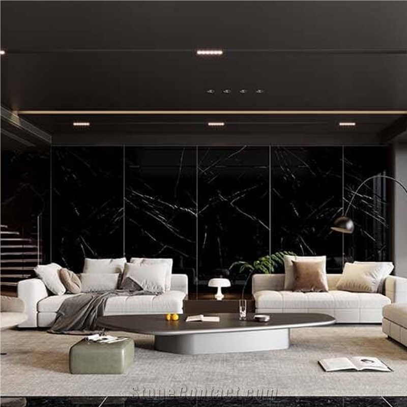China Marina Black Polished 1.2Cm Porcelain Slabs