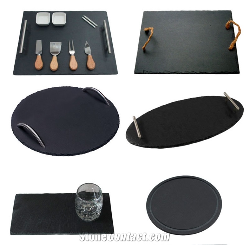 Natural Stone Black Slate Dishes Serve Plates