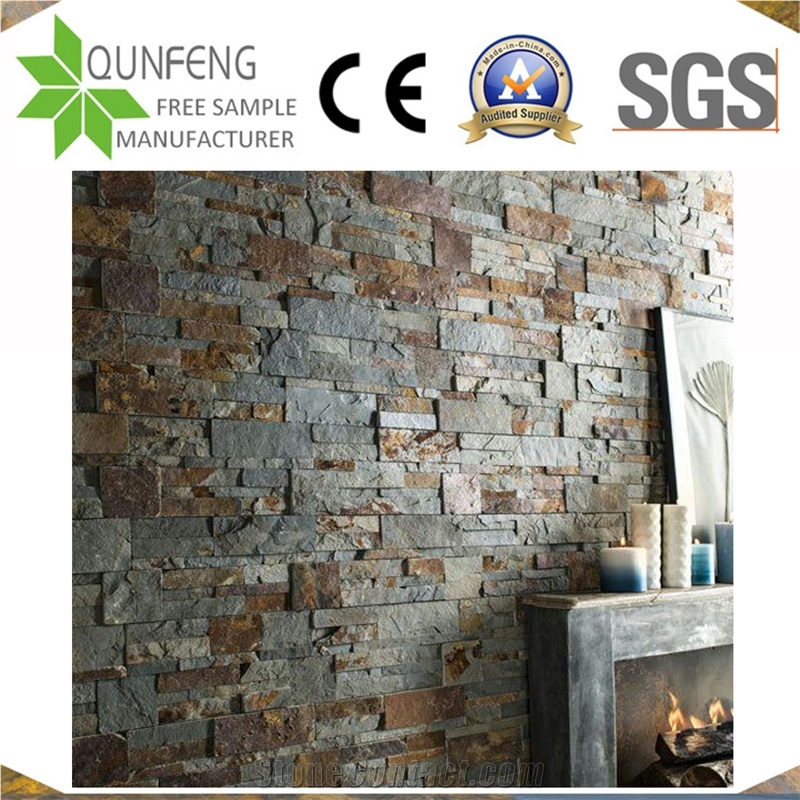 China Stacked Stone Cladding Rusty Slate Wall Panel