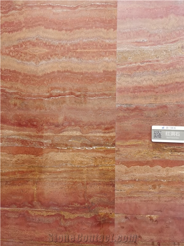 Iran Red Travertine Vein Cut Slabs, Tiles