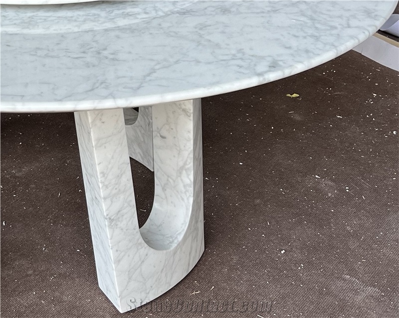 Carrara White Marble Round Dining Table With Rotating Tray