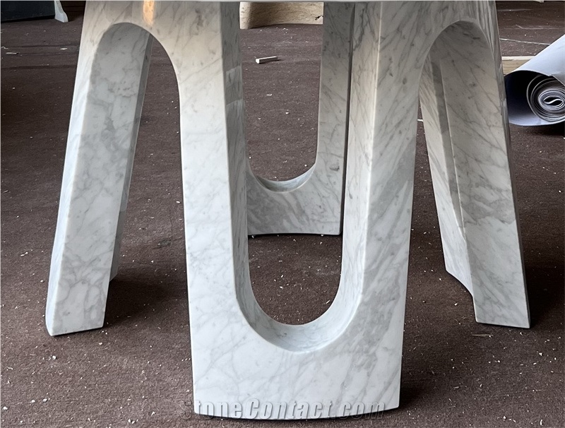 Carrara White Marble Round Dining Table With Rotating Tray