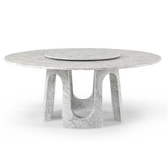 Carrara White Marble Round Dining Table With Rotating Tray