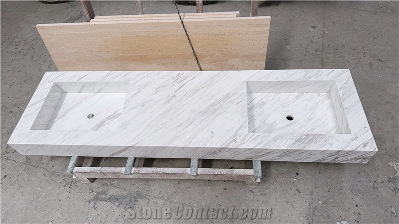 Volakas White  Vanity Top With Double Sinks Master Bath Tops