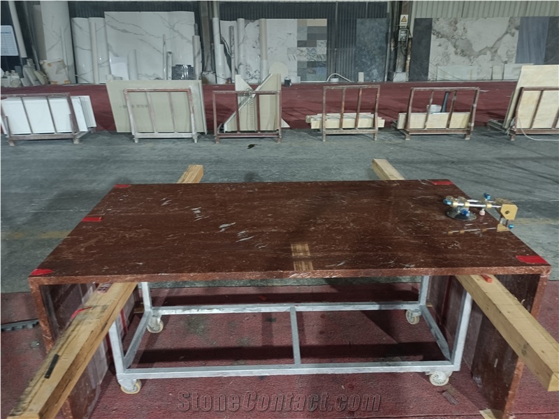 GOLDTOP French Red Marble Kitchen Island Countertop Polished