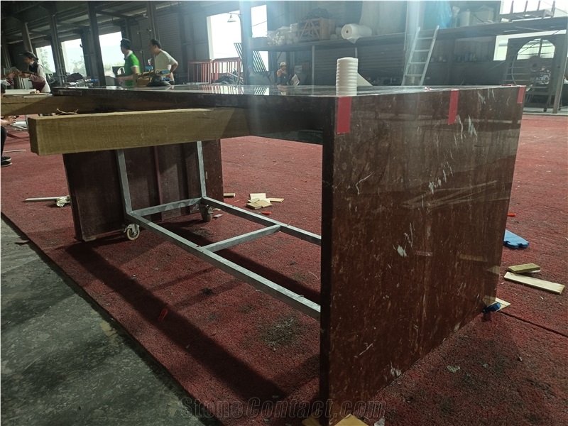 GOLDTOP French Red Marble Kitchen Island Countertop Polished