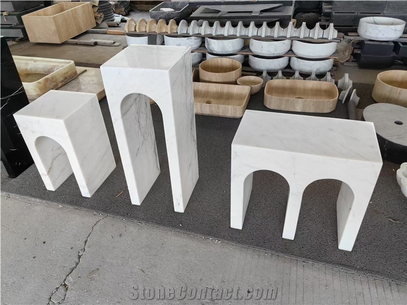 HRST Black White Marble Side Table Arch Shape Console Desk