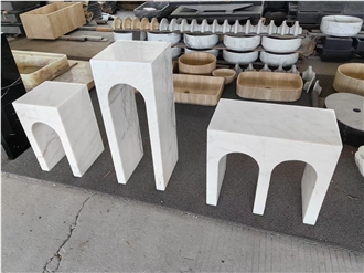 HRST Black White Marble Side Table Arch Shape Console Desk