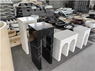 HRST Black White Marble Side Table Arch Shape Console Desk