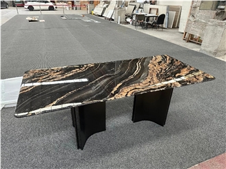 OEM ODM Saturnia Gold Granite Dining Table For Custome