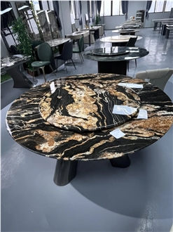 OEM ODM Saturnia Gold Granite Dining Table For Custome
